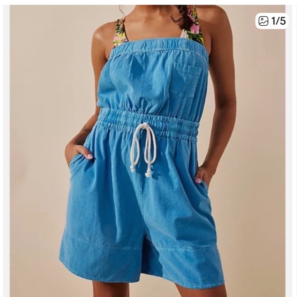 FP Movement by Free People Blue High-Waist Romper Shorts
